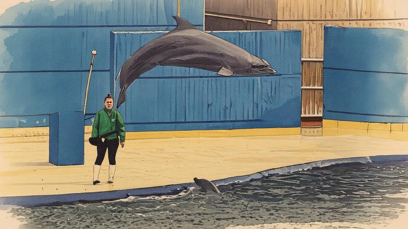 Um delfim faz piruetas em um zoológico em Madrid, em dezembro de 2023 (Foto: Reprodução)