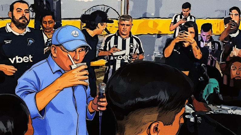 John Textor participa de evento pré-jogo do Botafogo, onde se diverte com torcedores ao som de samba (Foto: Reprodução)