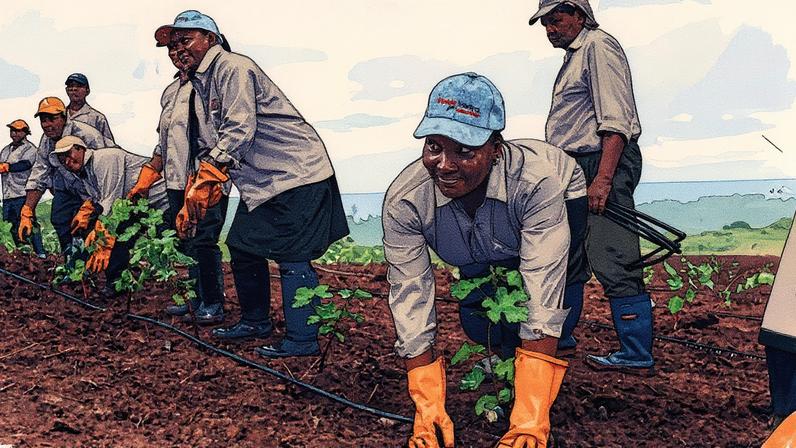 Agrïa staff planting the first vines in Bel Ombre. Credit: Agrïa