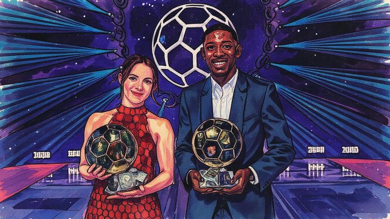 Aitana & Ousmane, vencedores da Bola de Ouro 2025. Foto: Reprodução / Instagram @ballondorofficial.