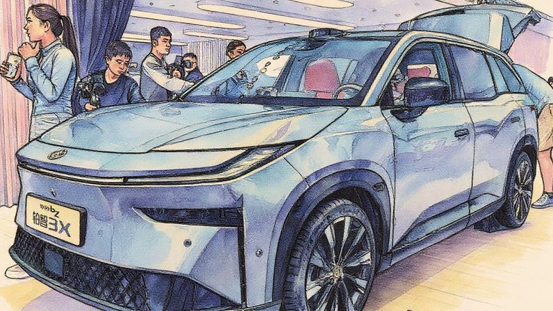 Toyota aumenta aposta em elétricos de baixo preço para enfrentar BYD e Tesla na China | Modelo elétrico bZ3X da Toyota na Exposição Internacional da Indústria Automobilística de Xangai, em abril de 2025. (Foto: Hector Retamal/AFP/Getty Images) (Photographer: Hector Retamal/AFP/HECTOR RETAMAL)