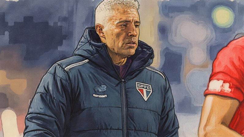 Hernán Crespo durante a derrota do São Paulo para o Ceará • Rubens Chiri e Miguel Schincariol/São Paulo