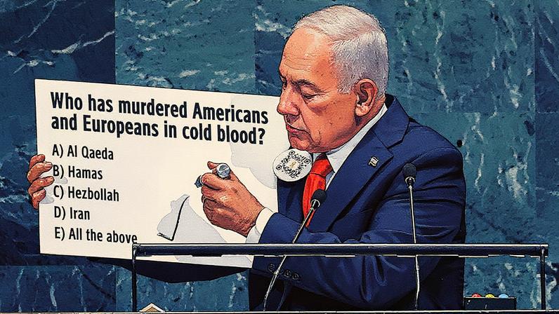 El primer ministro de Israel, Benjamín Netanyahu, durante su intervención en la Asamblea General de Naciones Unidas, este viernes en Nueva York (EE UU). Foto: SARAH YENESEL (EFE) | Vídeo: EPV