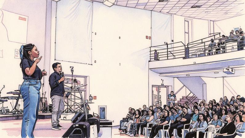 Associação de Músicos Batistas do Estado do Espírito Santo (AMBEES) garante inclusão da comunidade surda em seu congresso de 2025 com tradução em Libras realizada por Débora Alice Gomes - Foto: Arquivo Pessoal