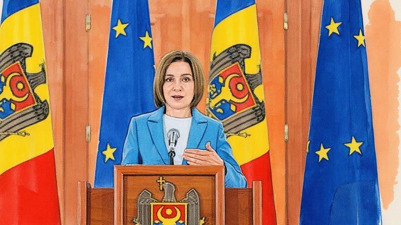 La presidenta Maia Sandu durante una rueda de prensa, este lunes. DUMITRU DORU (EFE)