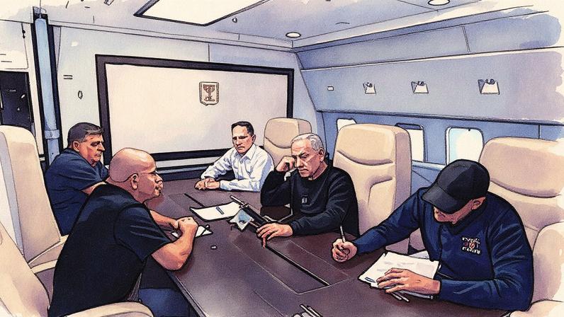 El primer ministro israelí, Benjamín Netanyahu, a bordo de su avión oficial. Avi Ohayon (EFE)