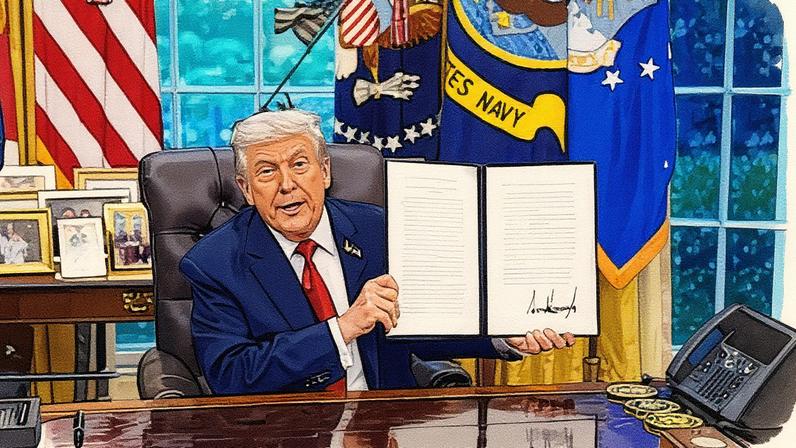 El presidente de Estados Unidos, Donald Trump, firma una serie de órdenes ejecutivas este jueves en el Despacho Oval