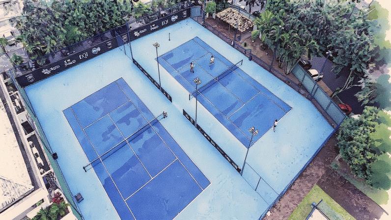Imagem aérea de quadras de tênis do Instituto Tennis Route