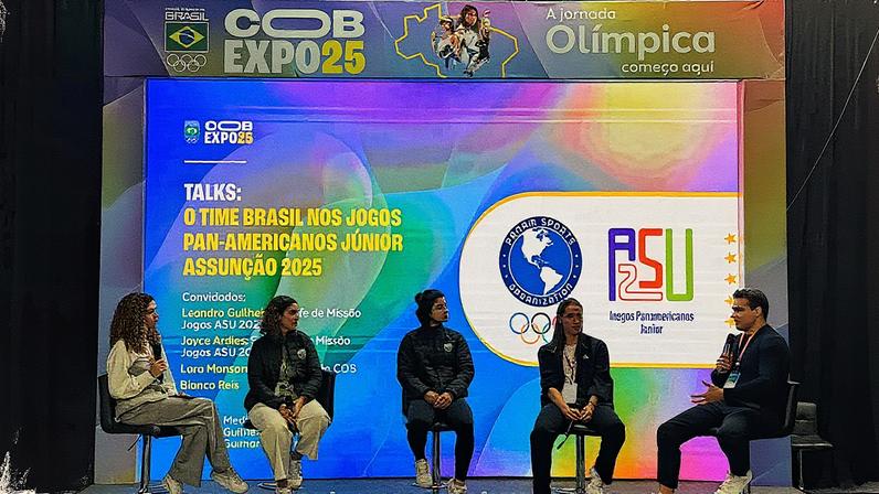 Lance! apresentou painel sobre o trabalho do COB durante o Pan-Americano Júnior em 2025 (Foto: Vinícius Harfush/Lance!)