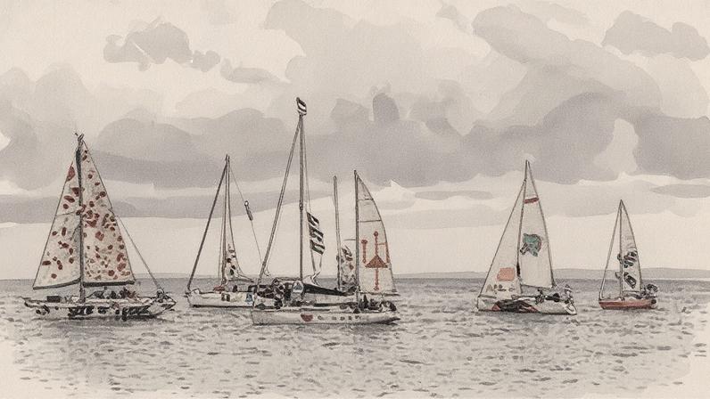 Varios barcos de la flotilla durante su parada en Sicilia, Italia, el 27 de septiembre.ORIETTA SCARDINO (EFE)