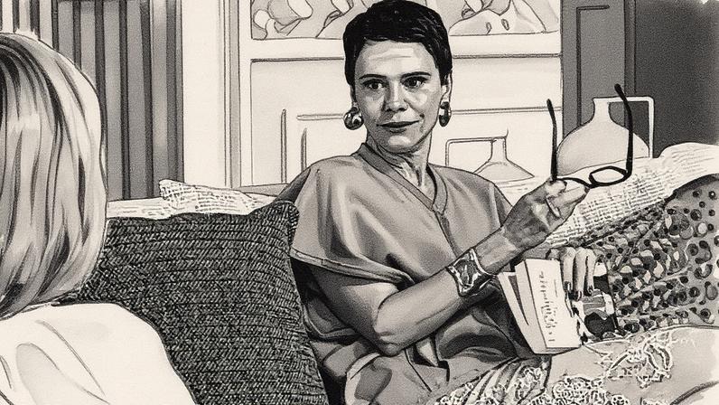 Celina (Malu Galli) segura um exemplar de 'A amiga genial', de Elena Ferrante (Foto: Reprodução)