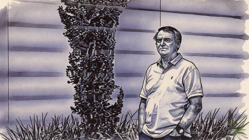 Ex-presidente Jair Bolsonaro na garagem de sua casa, onde cumpre prisão domiciliar (Foto: Reprodução)