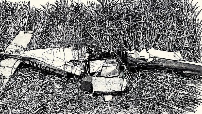 Avião em destroços após queda em canavial em Alagoas (Foto: Reprodução)