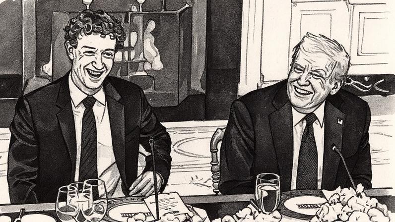 Donald Trump e Mark Zuckerberg sorriem durante um jantar privado para líderes de tecnologia (Foto: Reprodução)