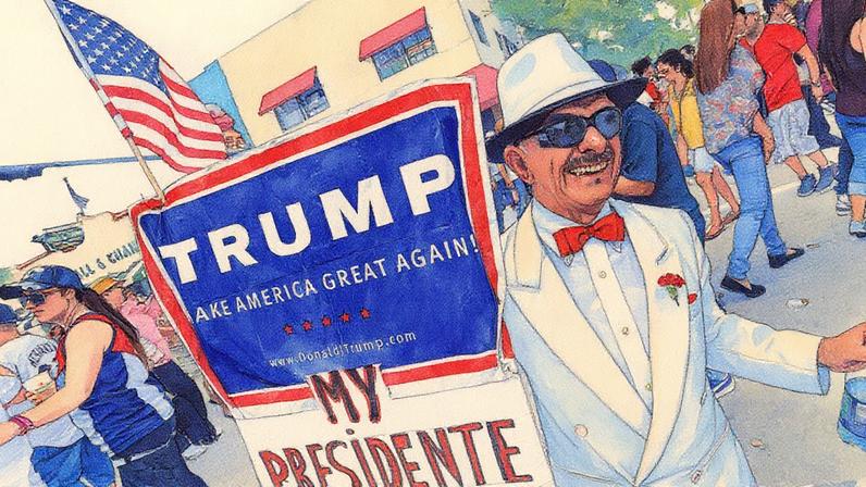 Migrante cubano demonstra apoio a Trump em Miami, Florida (Foto: Reprodução)