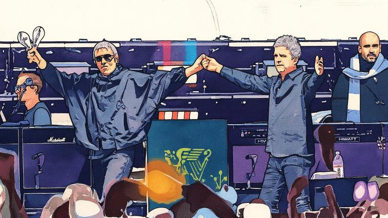 Liam e Noel Gallagher caminham juntos no MetLife Stadium em 31 de agosto (Foto: Reprodução)