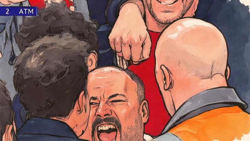 Torcedor do Liverpool discute com o técnico Diego Simeone, do Atlético de Madrid (Foto: Reprodução)