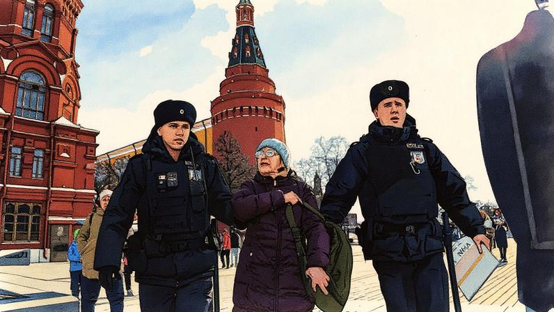 Mulher é presa em frente ao Kremlin durante protesto contra a invasão da Ucrânia (Foto: Reprodução)