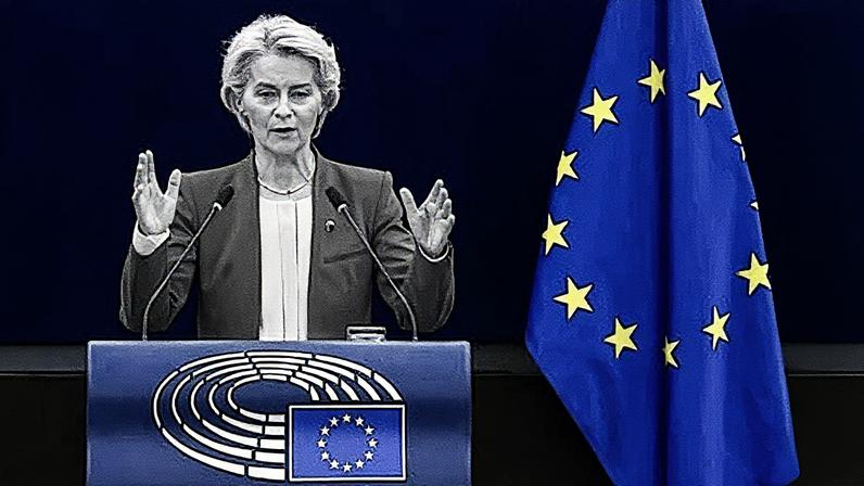 Ursula von der Leyen discursa no Parlamento Europeu em Estrasburgo (Foto: Reprodução)
