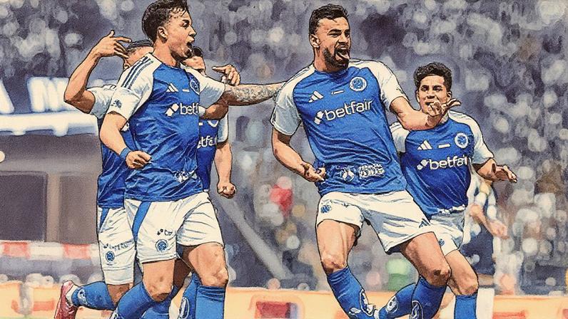 Kaio Jorge e Fabrício Bruno comemoram gol do Cruzeiro em partida contra o Atlético-MG pela Copa do Brasil (Foto: Reprodução)