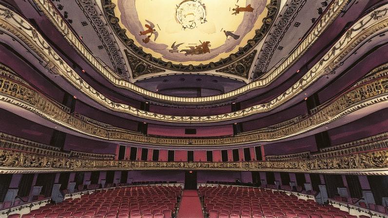Interior do Theatro Municipal, com detalhes arquitetônicos visíveis (Foto: Reprodução)