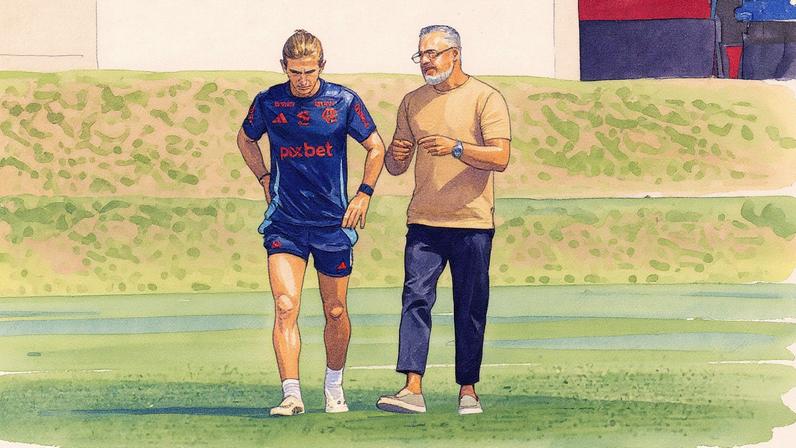 Filipe Luís e José Boto discutem a prioridade do Brasileirão, enquanto o Flamengo enfrenta desafios na Libertadores (Foto: Reprodução)