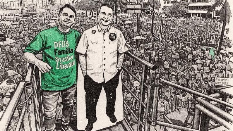 Senador Flávio Bolsonaro participa de manifestação em Copacabana (Foto: Reprodução)