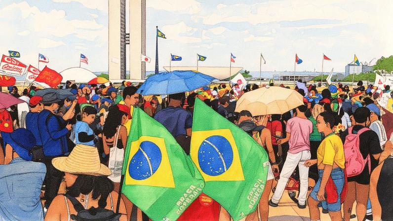 Manifestantes caminham em direção ao Congresso durante protesto em Brasília (Foto: Reprodução)