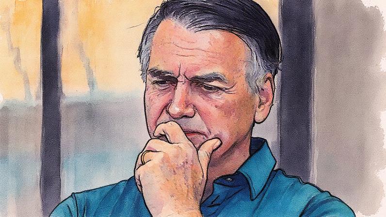 Ex-presidente Jair Bolsonaro faz aparição de cerca de 20 minutos no quintal de sua casa durante prisão domiciliar em Brasília (Foto: Reprodução)