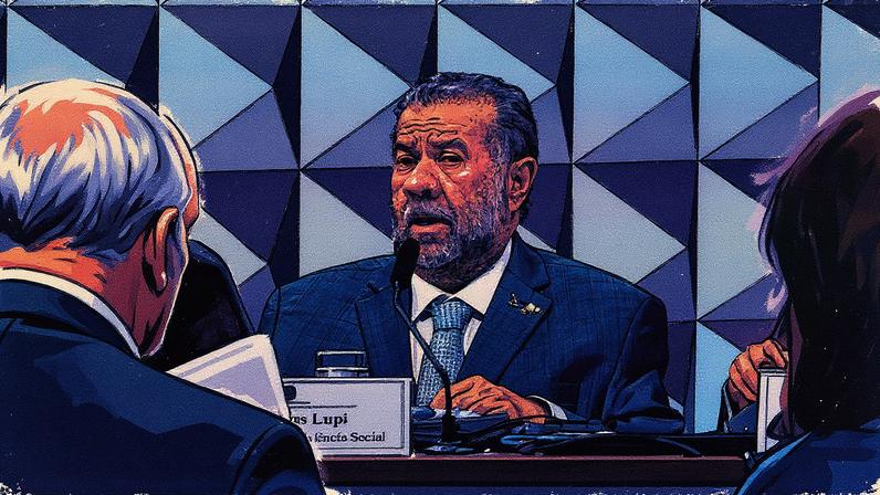 Ex-ministro da previdência Carlos Lupi durante depoimento na CPI do INSS (Foto: Reprodução)