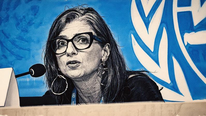 Realtora especial da ONU para os direitos humanos nos territórios palestinos ocupados, Francesca Albanese, durante entrevista coletiva em Genebra (Foto: Reprodução)