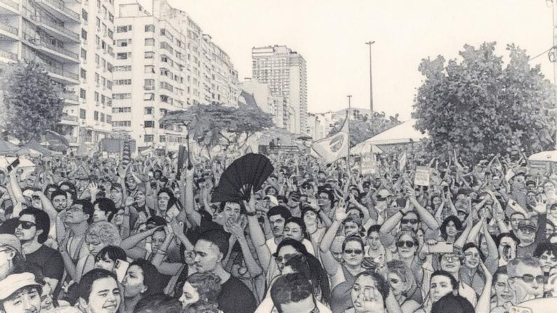 Manifestantes protestam contra a PEC da Blindagem e PL da Anistia na orla de Copacabana. Foto: Tânia Rêgo/Agência Brasil