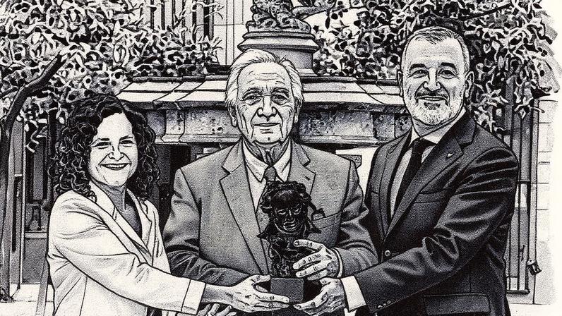 Sònia Hernández, Fernando Méndez Leite e Jaume Collboni durante a apresentação dos Goya (Foto: Reprodução)