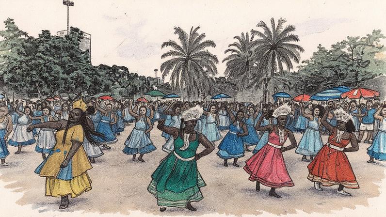 Integrantes do Tambores de Olokun se apresentam no MAM (Foto: Reprodução)