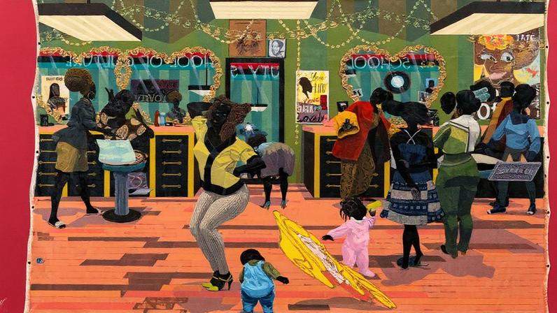 Exibição da obra School of Beauty, School of Culture, de Kerry James Marshall, na Galeria Kerry James Marshall: The Histories, na Royal Academy of Arts, Londres (20 de setembro de 2025 - 18 de janeiro de 2026) (Foto: Reprodução)