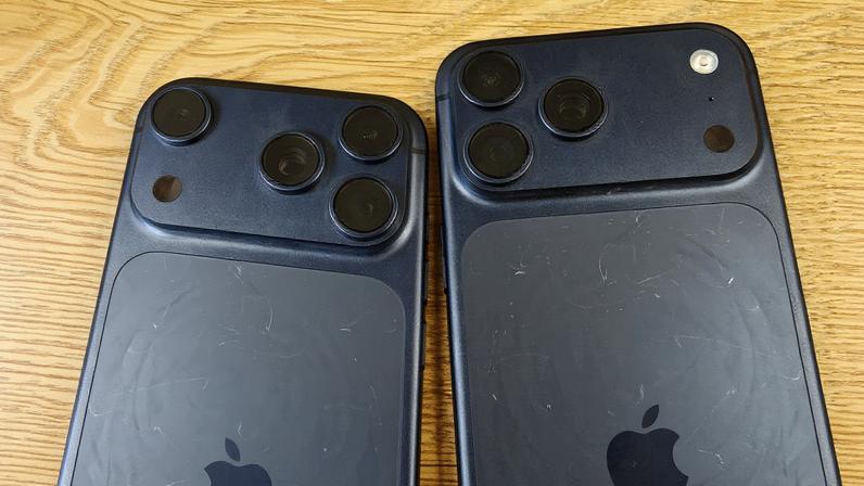 Exemplar de iPhone 17 Pro Max com marcas na traseira à venda em loja da Apple de Hong Kong (Foto: Reprodução)