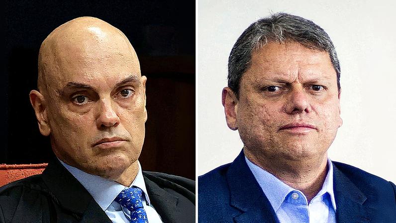Alexandre de Moraes e Tarcísio de Freitas em uma montagem fotográfica (Foto: Reprodução)