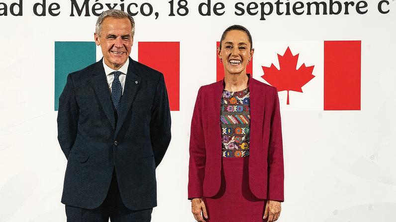 Mark Carney e Claudia Sheinbaum se encontram no Palácio Nacional, na Cidade do México (Foto: Reprodução)