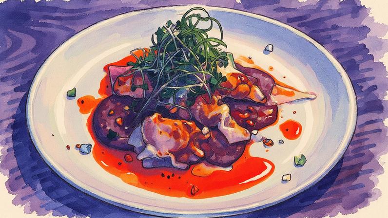 Wonton de camarão e vieira servido com óleo de chili (Foto: Reprodução)