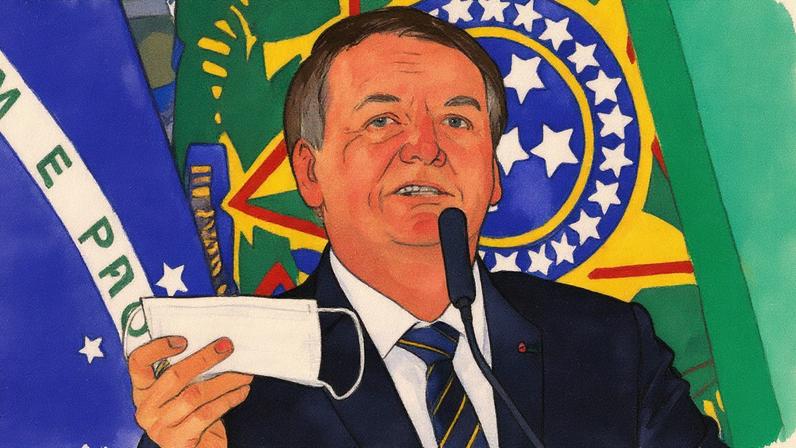 Jair Bolsonaro retira a máscara facial durante cerimônia no Palácio do Planalto (Foto: Reprodução)