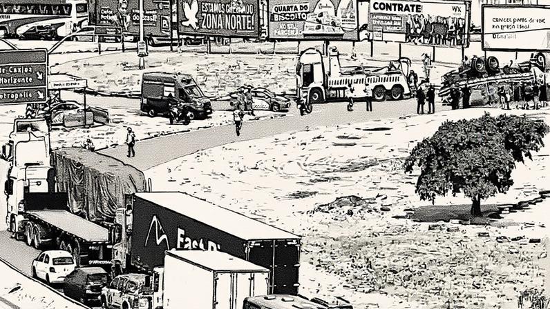 Caminhão tombado na Avenida Brasil (Foto: Reprodução)
