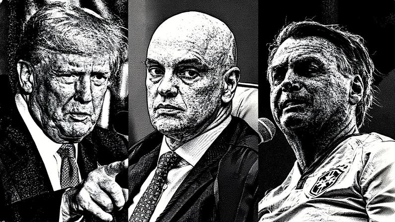 Donald Trump, Alexandre de Moraes e Jair Bolsonaro em uma imagem conjunta (Foto: Reprodução)