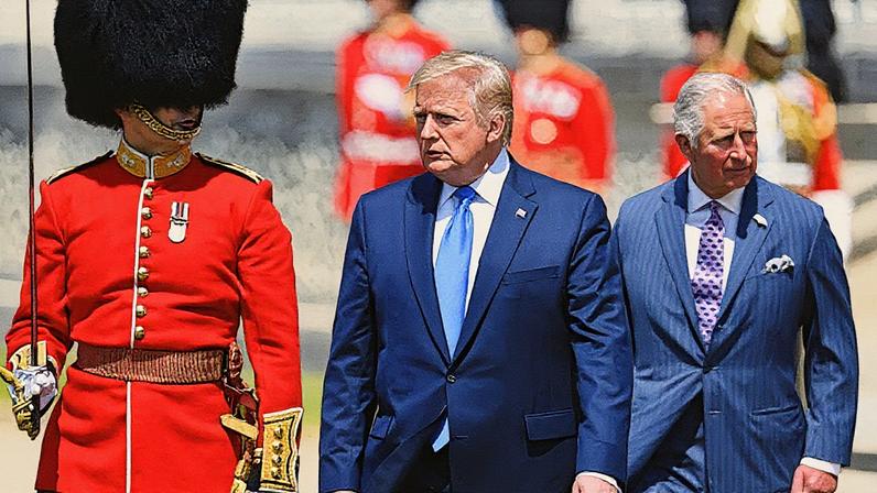 Presidente Donald Trump inspeciona uma Guarda de Honra ao lado do Rei Charles (Foto: Reprodução)