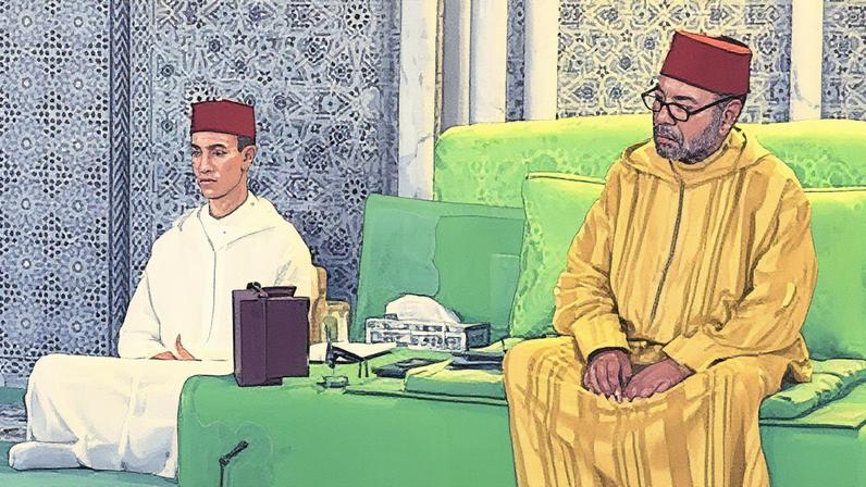 Mohamed VI e seu filho, o príncipe herdeiro Hasán, durante um ato religioso em Rabat (Foto: Reprodução)