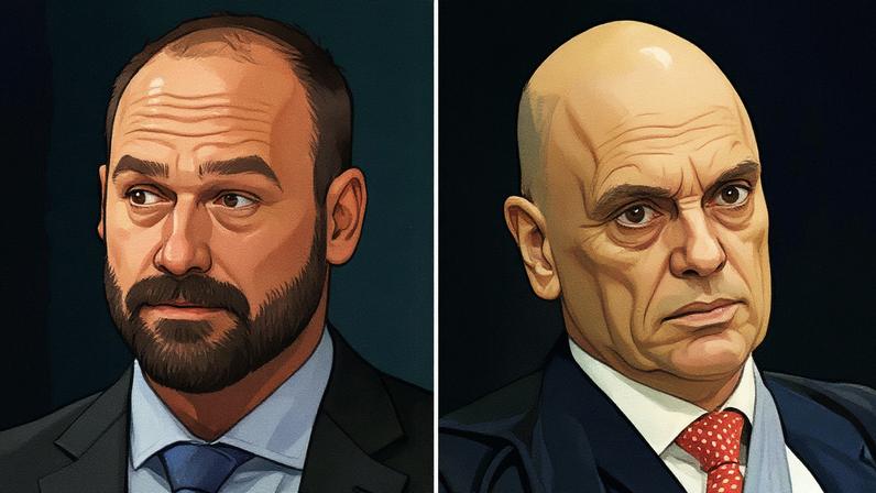 Deputado federal Eduardo Bolsonaro e ministro do STF Alexandre de Moraes em evento (Foto: Reprodução)