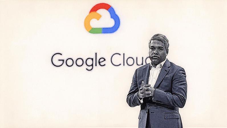 Thomas Kurian, CEO do Google Cloud, fala em uma conferência de computação em nuvem realizada pela empresa em 2019 (Foto: Reprodução)
