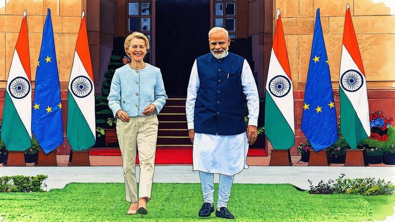 Presidenta da Comissão Europeia e primeiro-ministro da Índia se encontram em Nova Delhi (Foto: Reprodução)