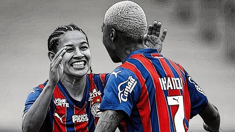 Jogadoras do Bahia comemorando a classificação à semi da Copa do Brasil Feminina • Letícia Martins/EC Bahia