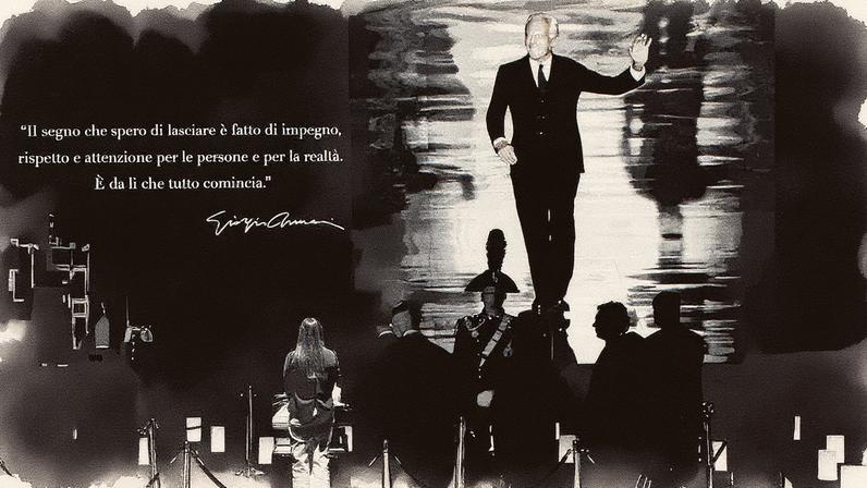 Pessoas prestam homenagem ao designer Giorgio Armani, cujo féretro está no Armani/Teatro, em Milão (Foto: Reprodução)