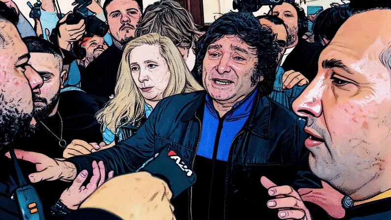 Presidente argentino, Javier Milei, acompanhado de sua irmã, Karina Milei (Foto: Reprodução)
